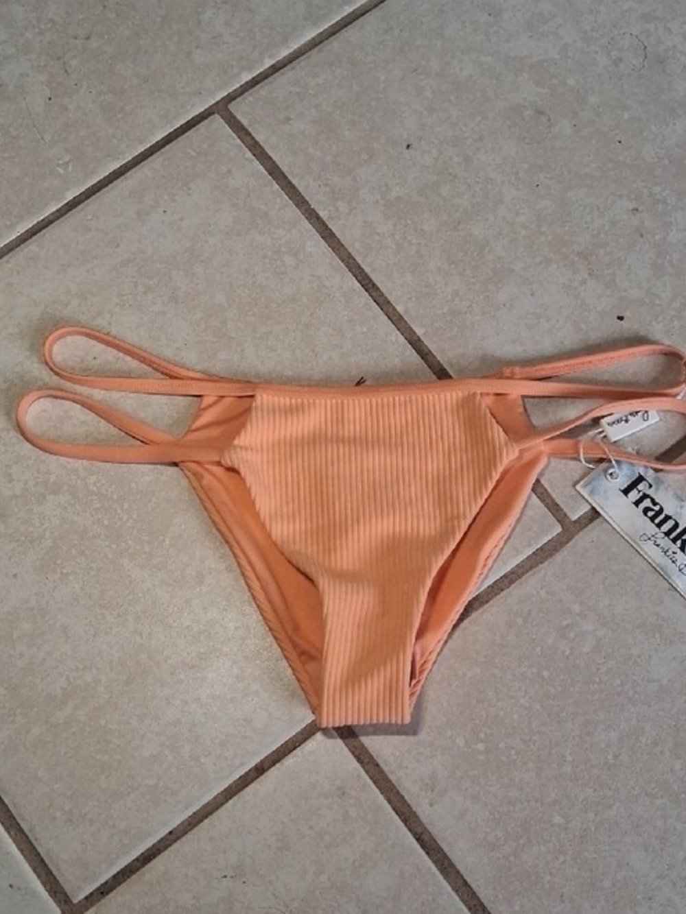 Frankie's Bikinis Womens Sz XS Peach Ribbed Double-Strap Bikini Bottom NWT